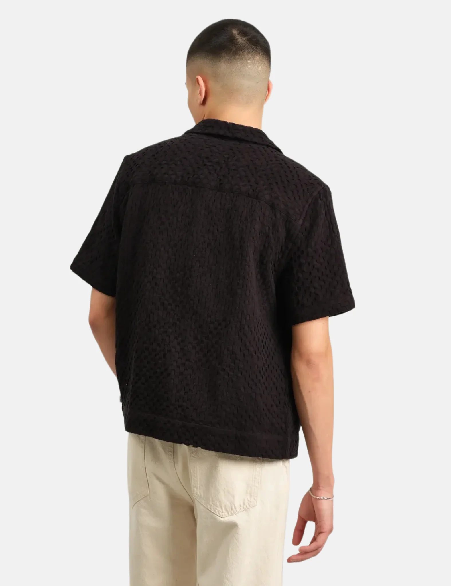 Wax London Lido Short Sleeve Shirt (Box Dobby) - Black - Image 4