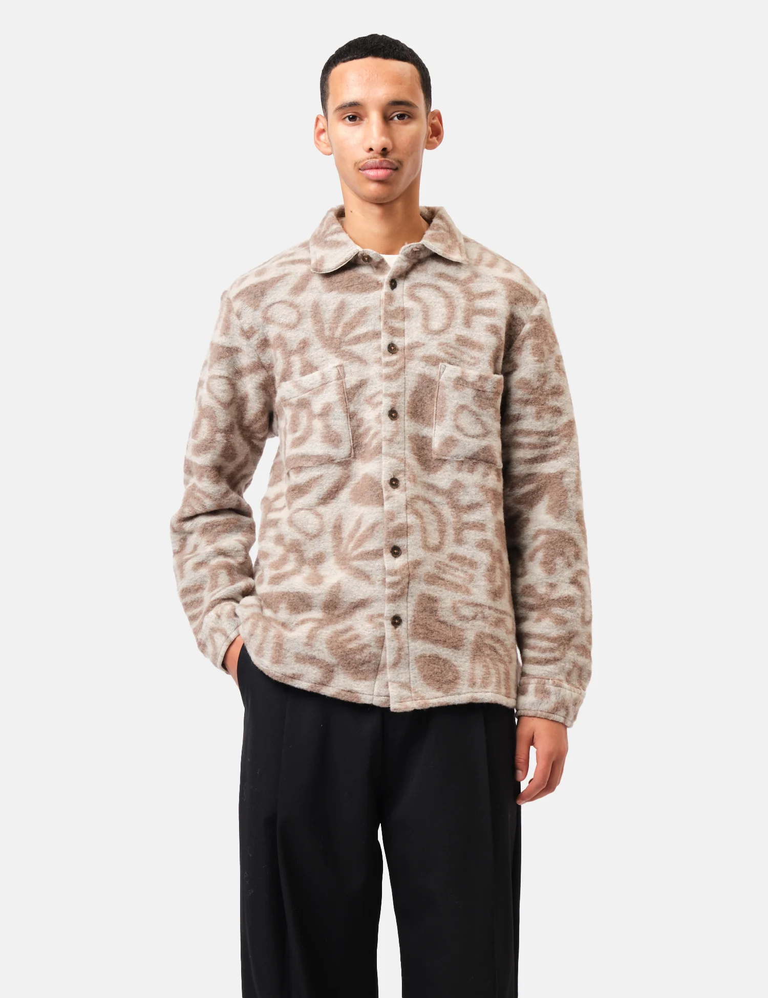 Wax London Whiting Overshirt Squiggle Fleece - Ecru - Image 4